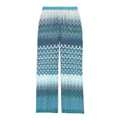 MISSONI Pantalon Palazzo Signature zigzag à jambes larges en maille crochetée bleue 42