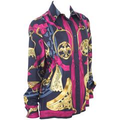 Rare Vintage Hermes Vintage Silk Blouse " ETRIERS "