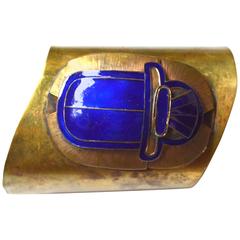 Antique 1920s Cobalt Blue Enamel Egyptian Revival Scarab Bracelet