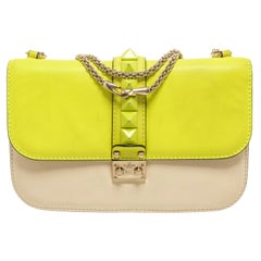 Valentino Yellow Green Leather Glam Lock Shoulder Bag