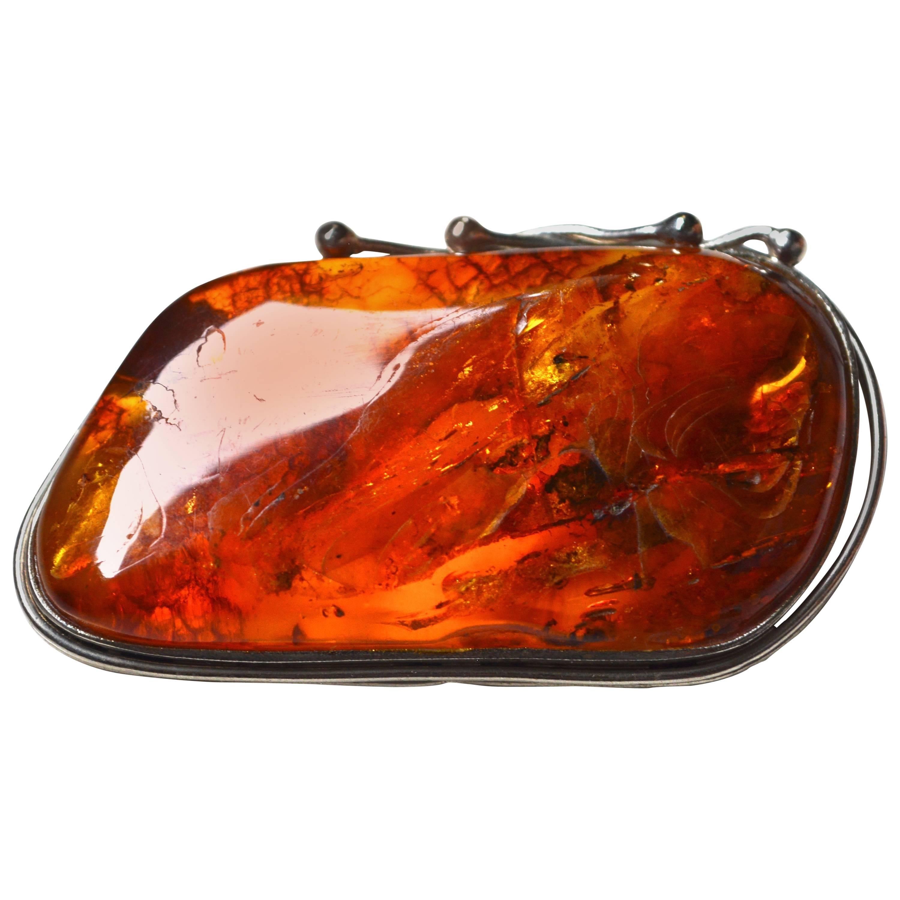 Antique Art Nouveau Amber Brooch For Sale