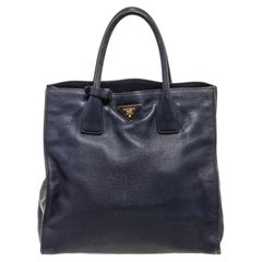Prada Navy Leather Tote Bag