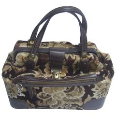 Stylish Brocade Leather Trim Travel Bag c 1970 12