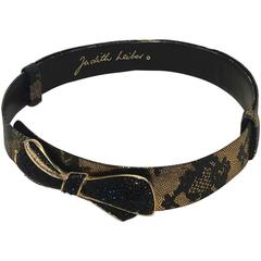 Judith Leiber Black and Gold Swarovski Bow Adjustable Belt 3