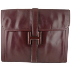 Hermes Retro 1975 Jige Bordeaux Box Leather Clutch GM Size