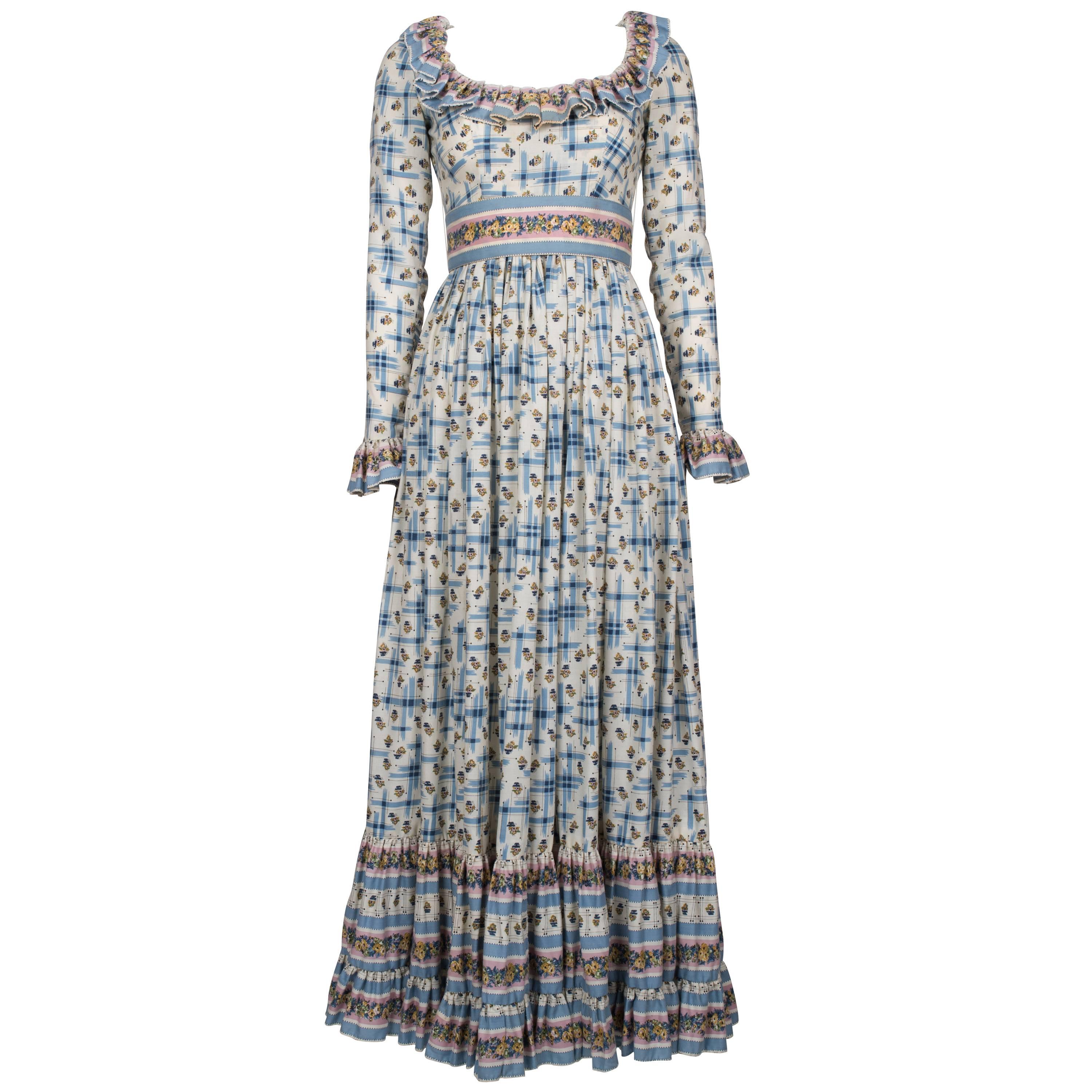 1970's Victor Costa Prairie Style Cotton Dress  For Sale