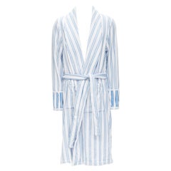 BALENCIAGA Demna Resort blue white striped belted bathrobe coat FR42 L Rihanna