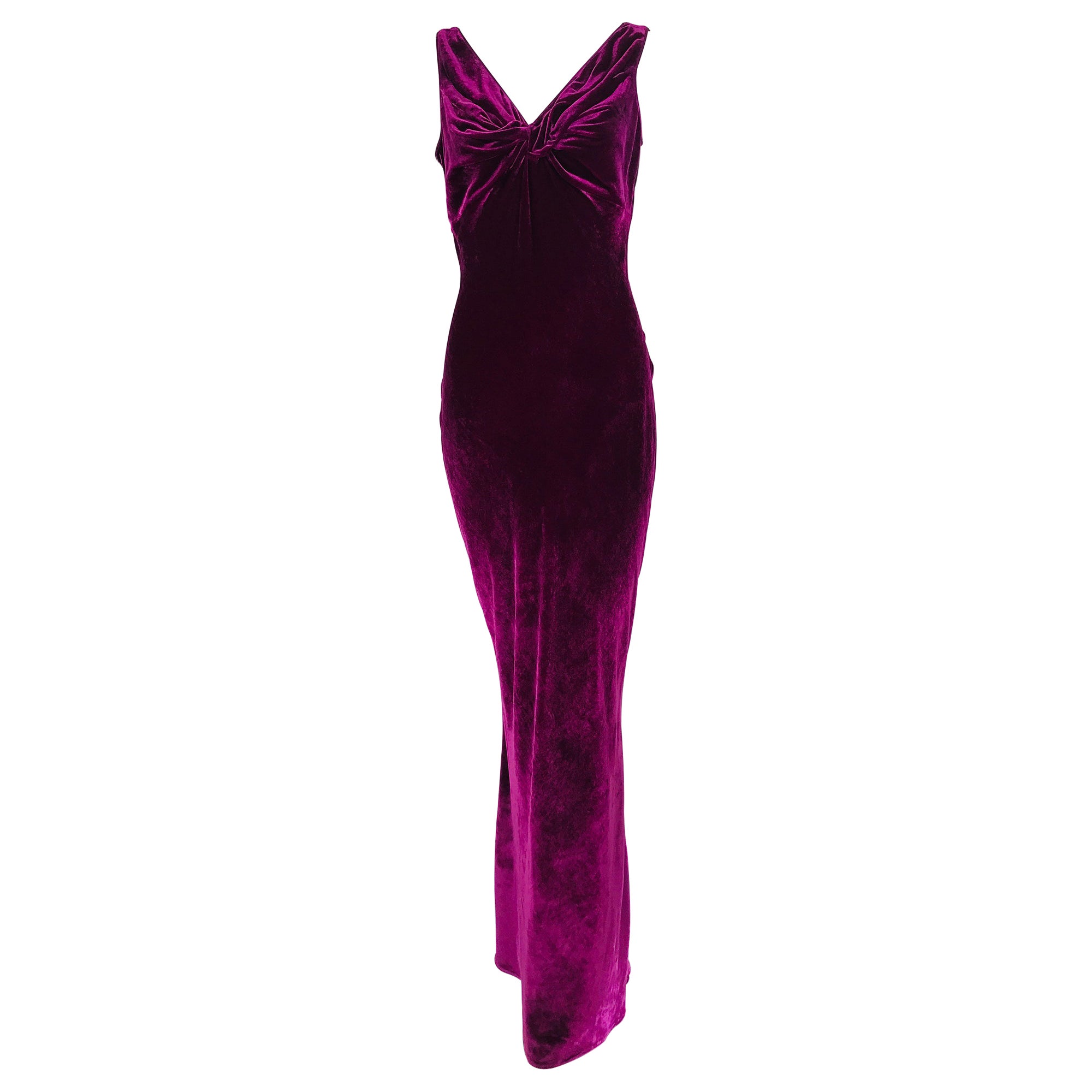 John Galliano 1930s Inspired Bias Cut Wine Velvet Evening Dress Early 2000's