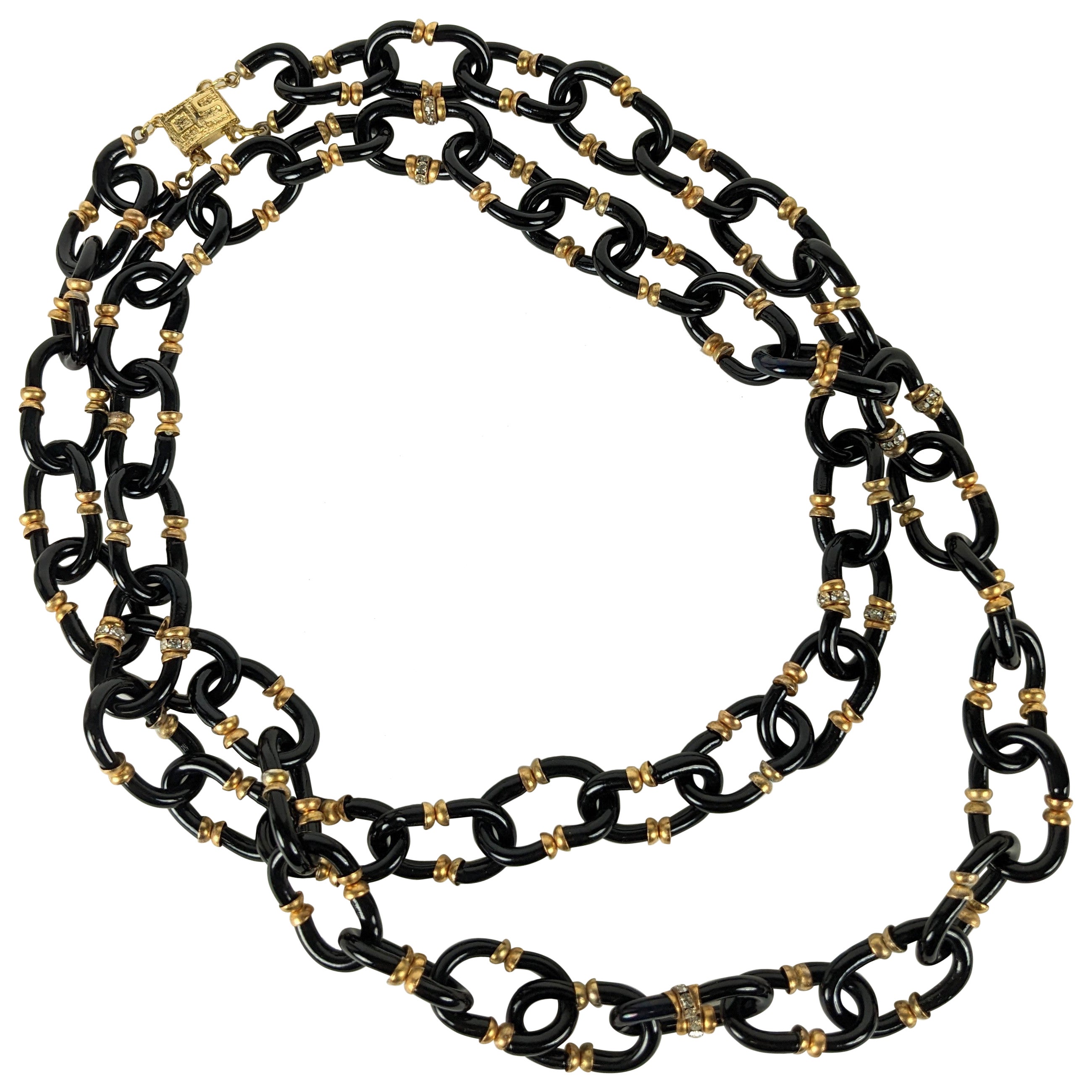 Chanel Seguso Jet Glass Link Necklace For Sale
