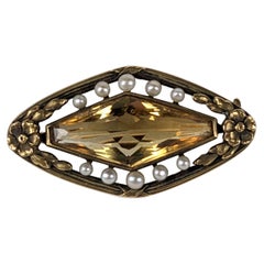 Edwardian Citrine, Pearl and Gold Brooch