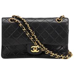 1990s Chanel Black Quilted Lambskin Vintage Small Classic Double Flap Bag