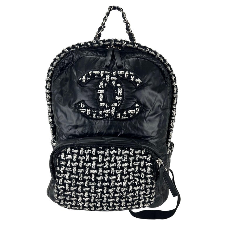 Chanel Backpack Quilted Nylon and CC Tweed Black White Backpack