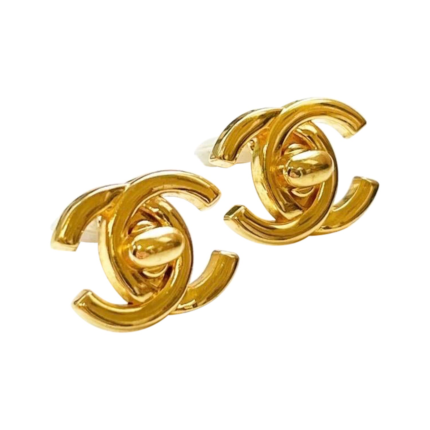 Chanel Black Circle Logo Clip on Earrings (Late 1980s / Early 90s)