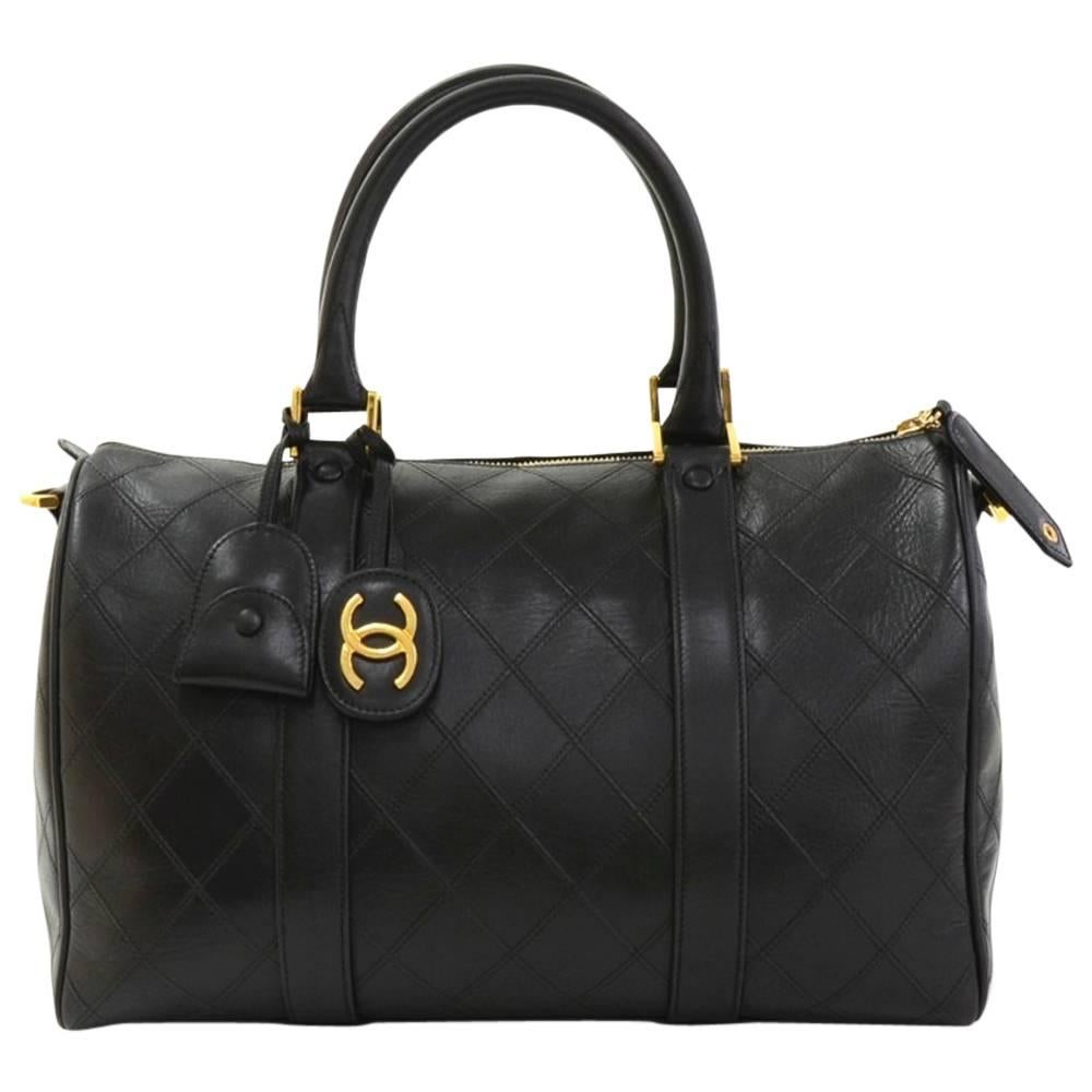 Chanel Black Quilted Lambskin Vintage Boston Bag