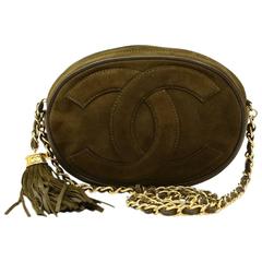 1990s Chanel Olive Green Suede Retro Timeless Shoulder Bag