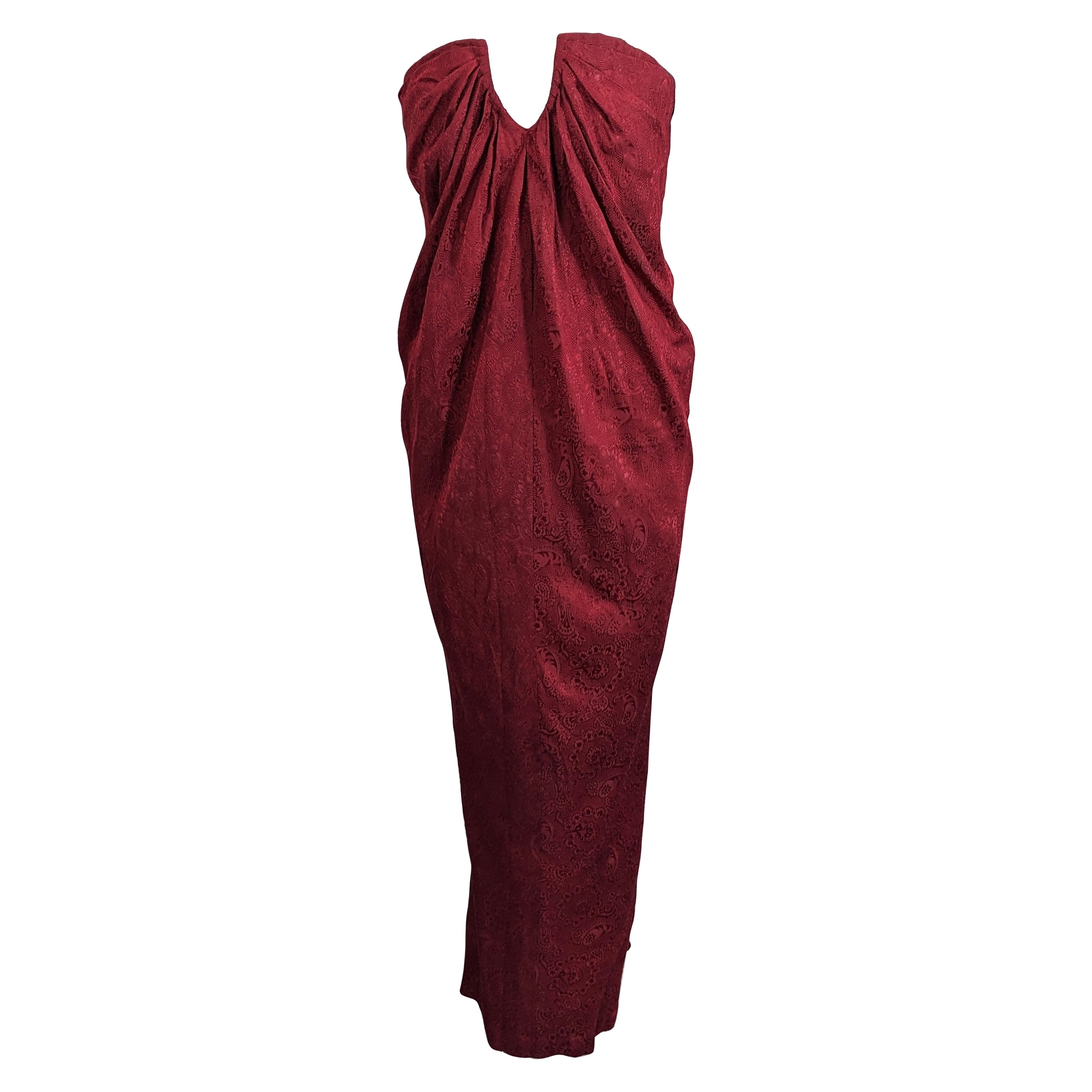 Carolyne Roehm Vestido sin tirantes de organza burdeos en venta