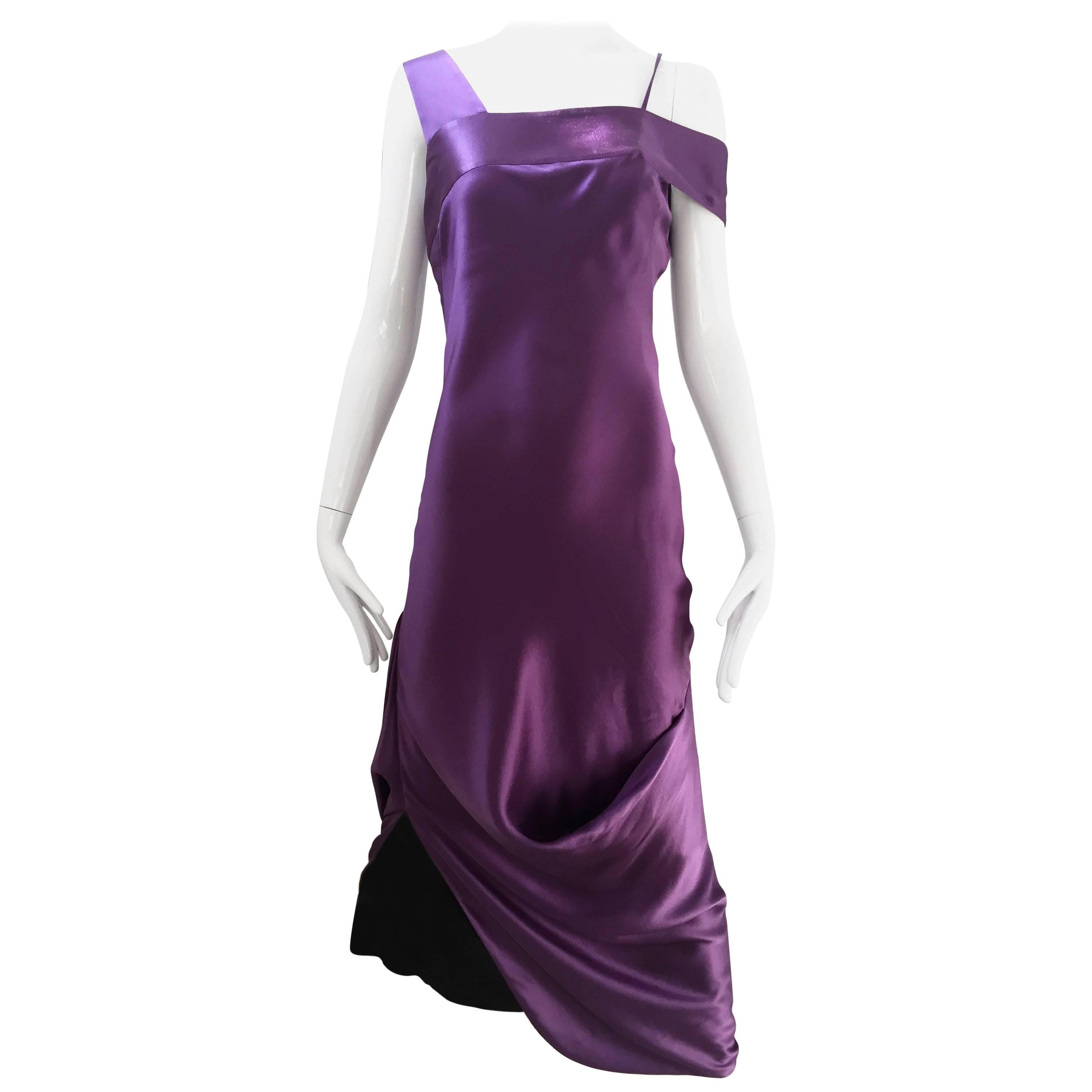 Alexander McQueen Violet Grecian Silk Gown with Asymmetrical Shoulder For Sale