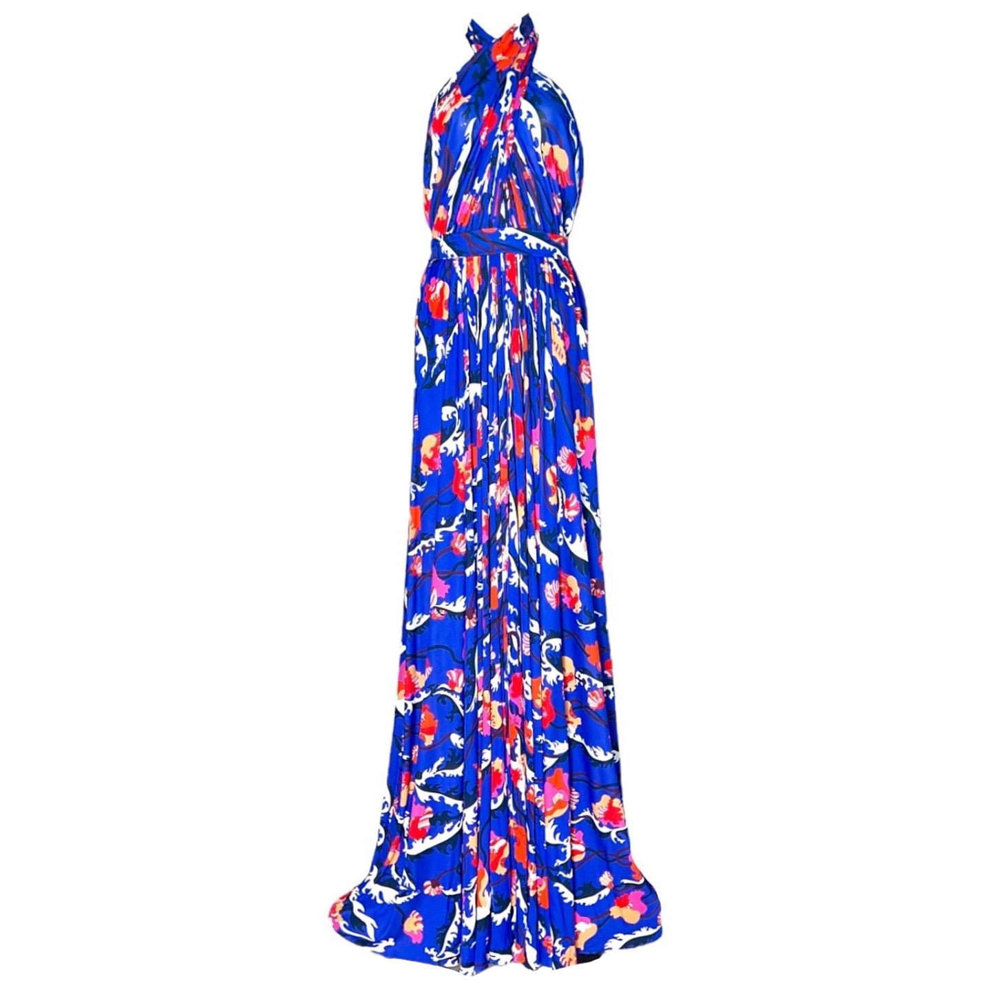 NEW Emilio Pucci Signature Print  Neckholder Maxi Dress Gown 42 For Sale