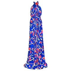 NEW Emilio Pucci Signature Print Embellished Neckholder Maxi Dress Gown 42