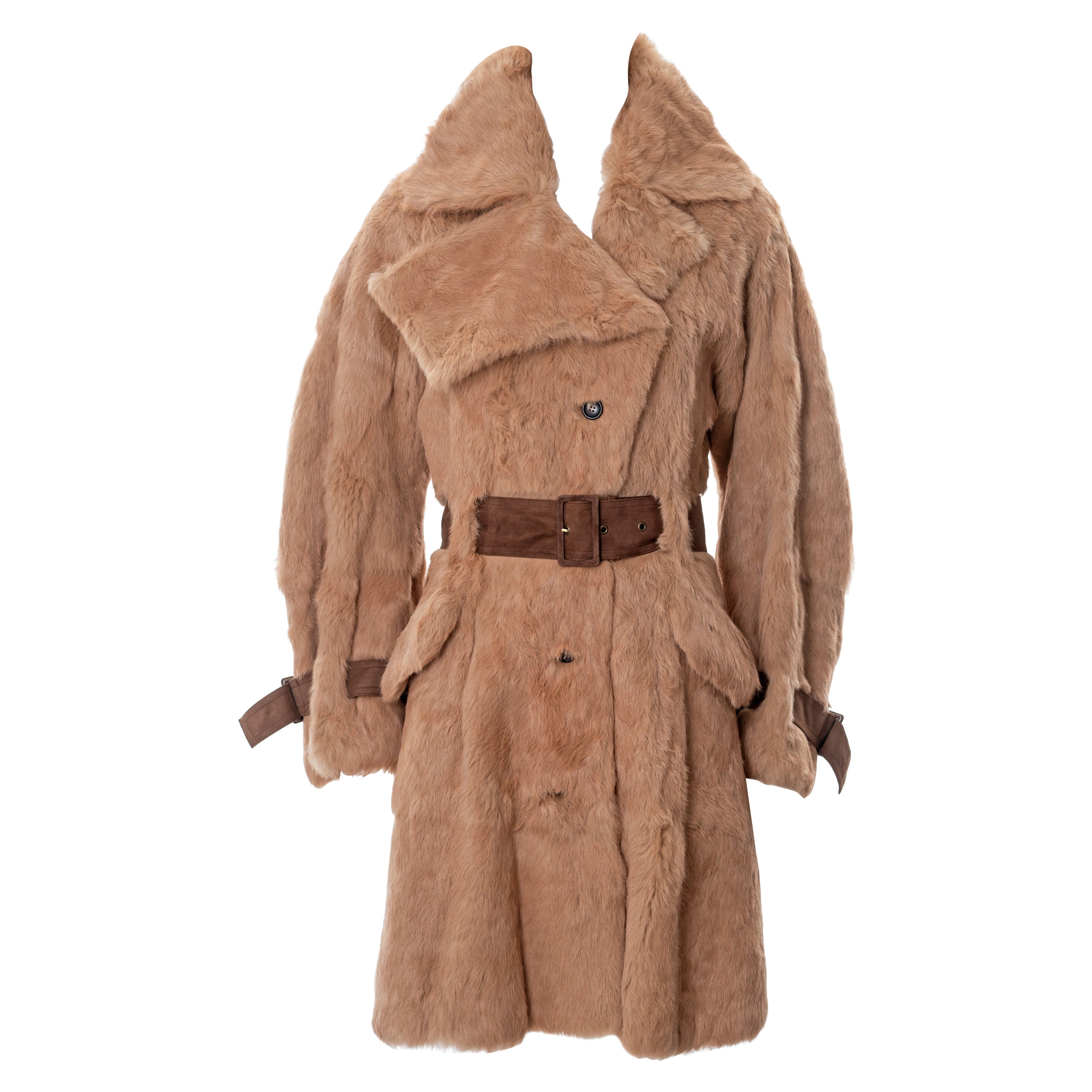 John Galliano fawn rabbit fur trench coat, fw 2003 For Sale