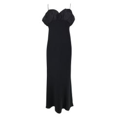 Escada Black Silk Rhinestone Strap Evening Dress with Ruffle Bodice 