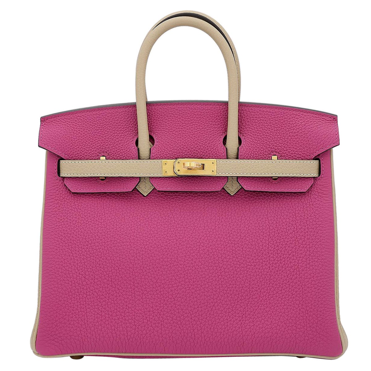 HERMÈS NEW Birkin 25 Horseshoe Special Order Pink Taupe Gold Top Handle Tote Bag