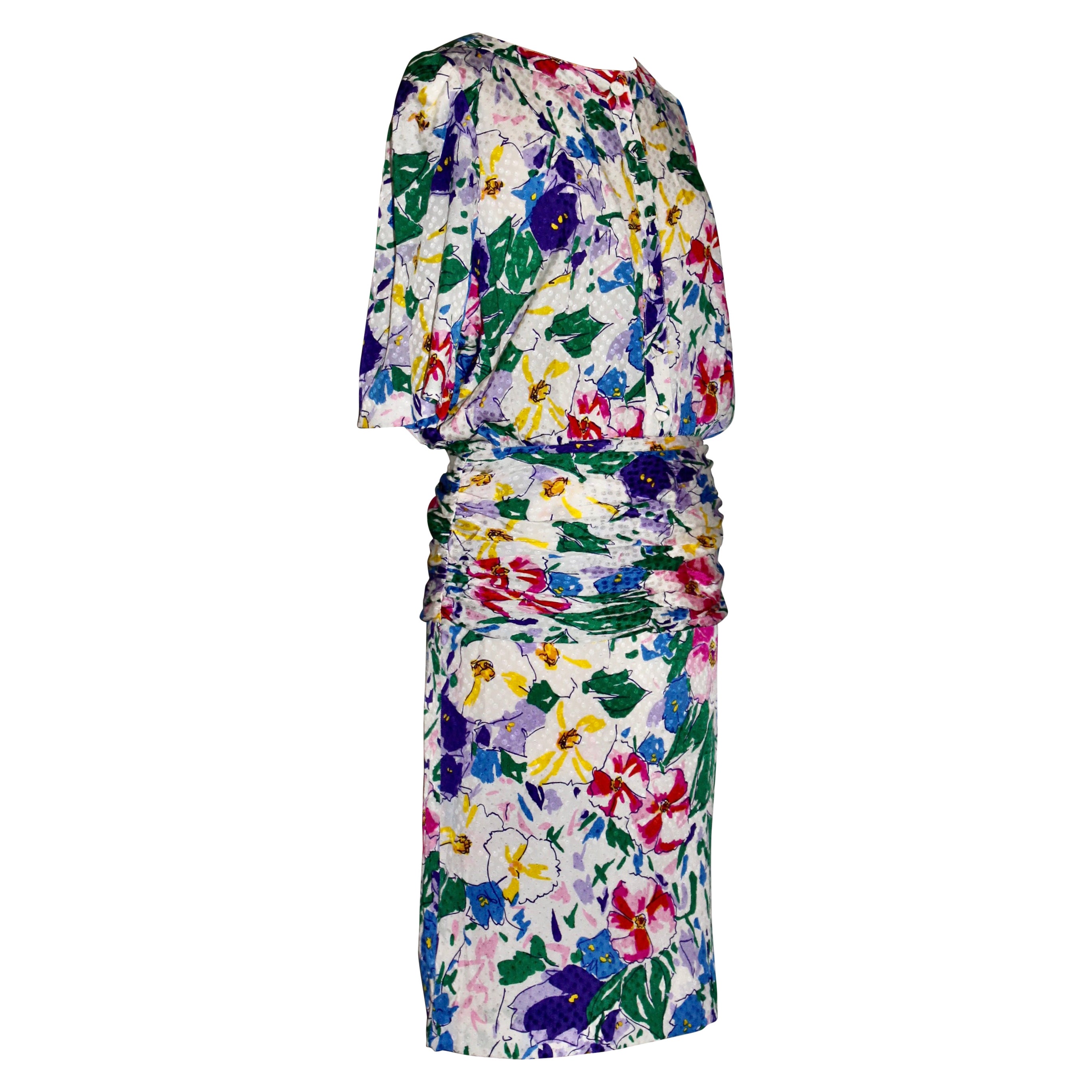 Jean-Louis Scherrer Paris Boutique Silk Fauvist Floral Dress For Sale