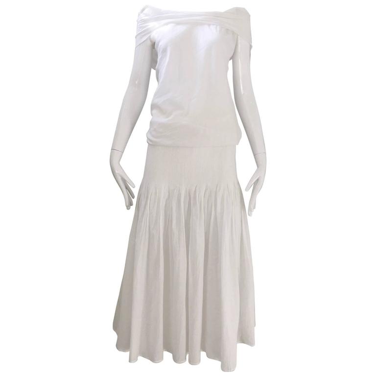 off shoulder white cotton dress