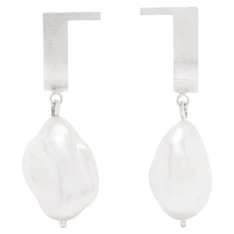 White Freshwater Pearl Sterling Silver Dual Circle Bar Drop Earrings main image 1