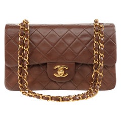 Vintage Chanel Classic Double Flap Small Lambskin RARE Chestnut Gold Hardware