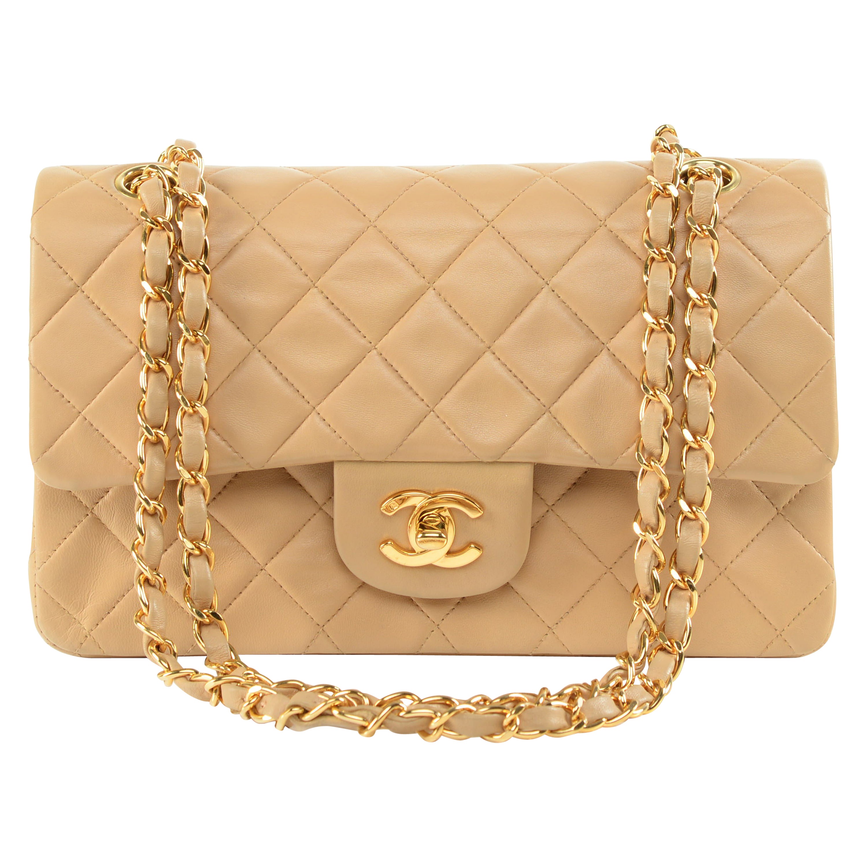 Chanel Classic Double Flap Small Lambskin Beige Gold Hardware at