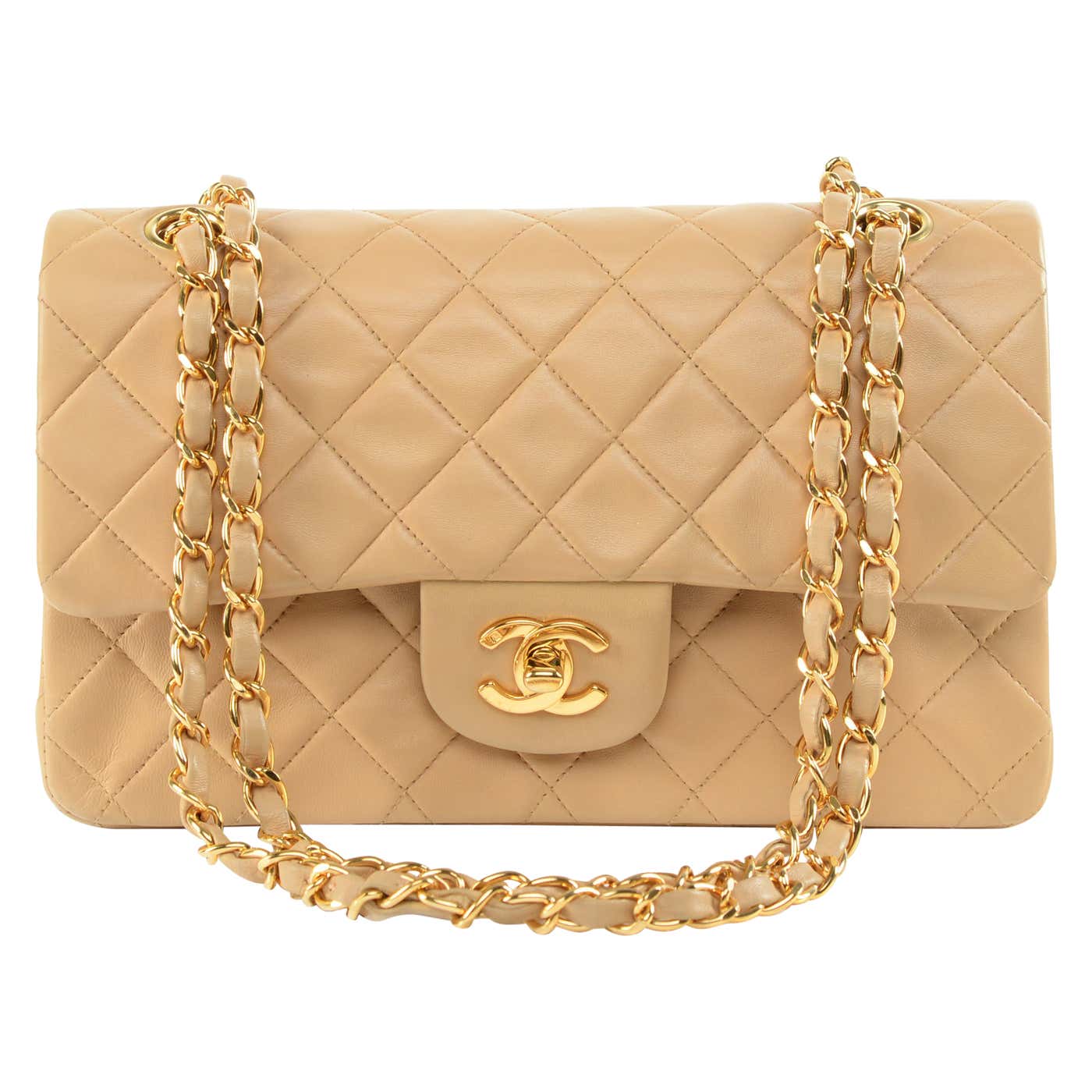 Chanel Classic Double Flap Small Lambskin Beige Gold Hardware For Sale ...