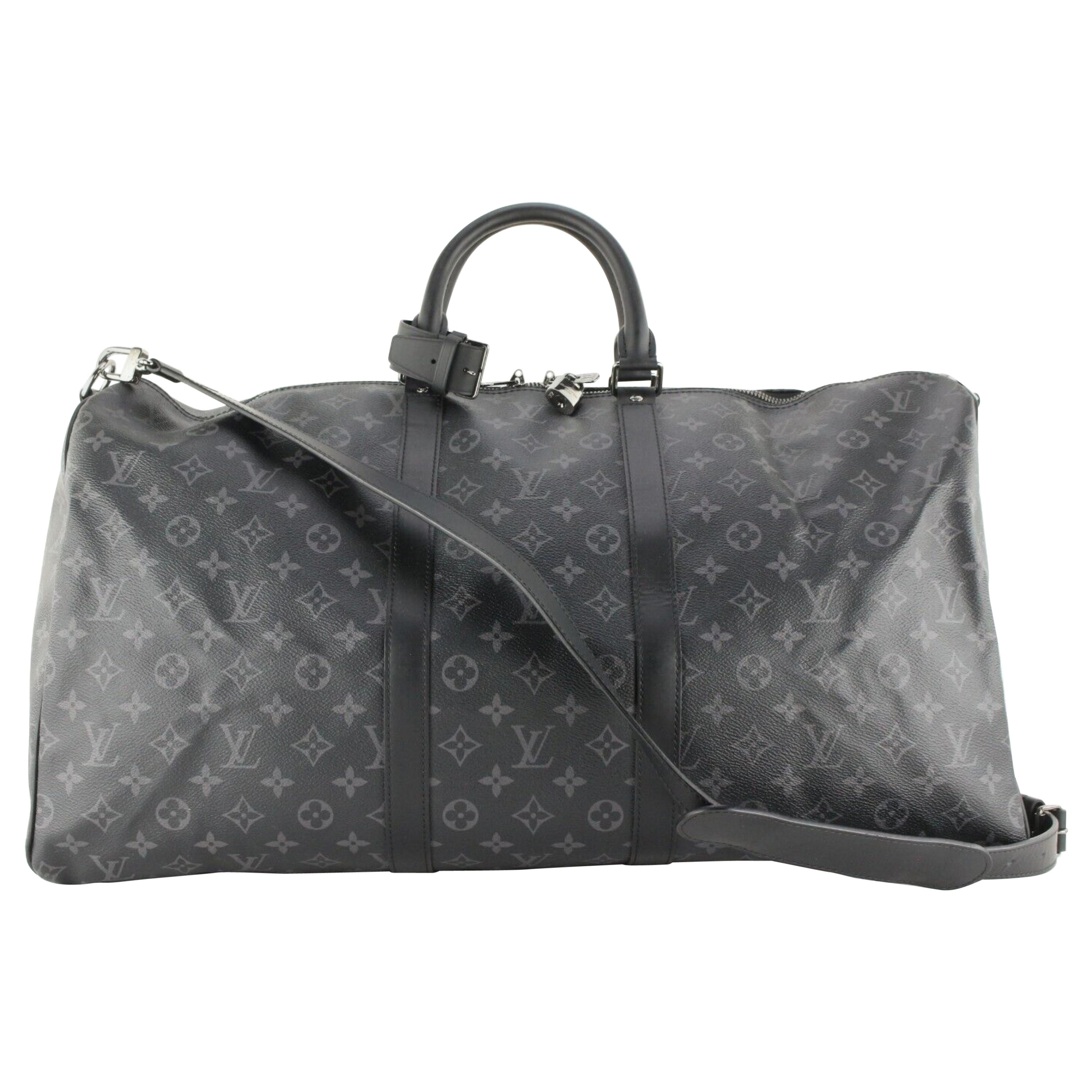 Louis Vuitton Monogram Eclipse Keepall Bandouliere 55 with Strap 1LVJ1227 For Sale