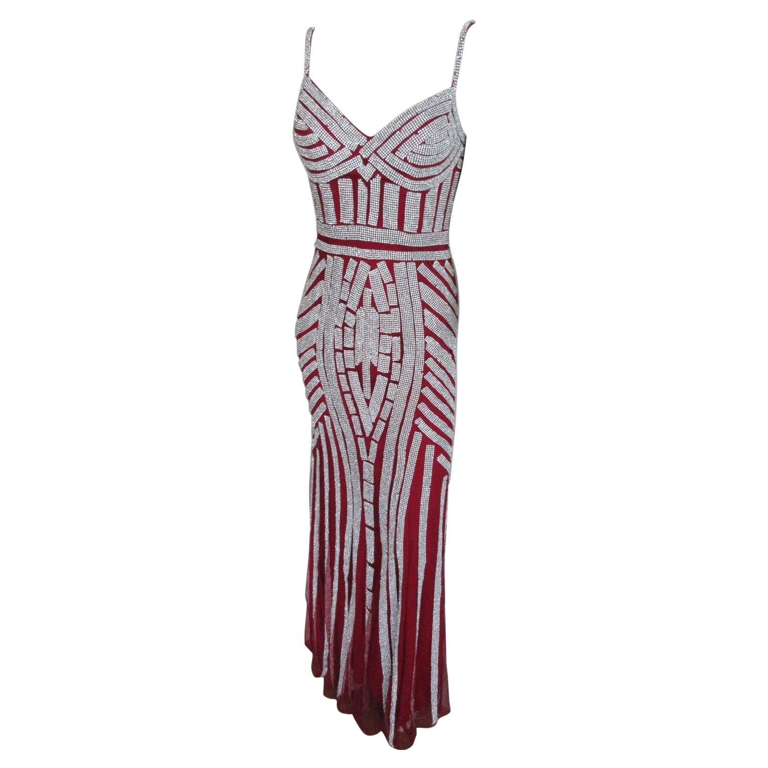Robe de soirée bustier à bretelles argentées