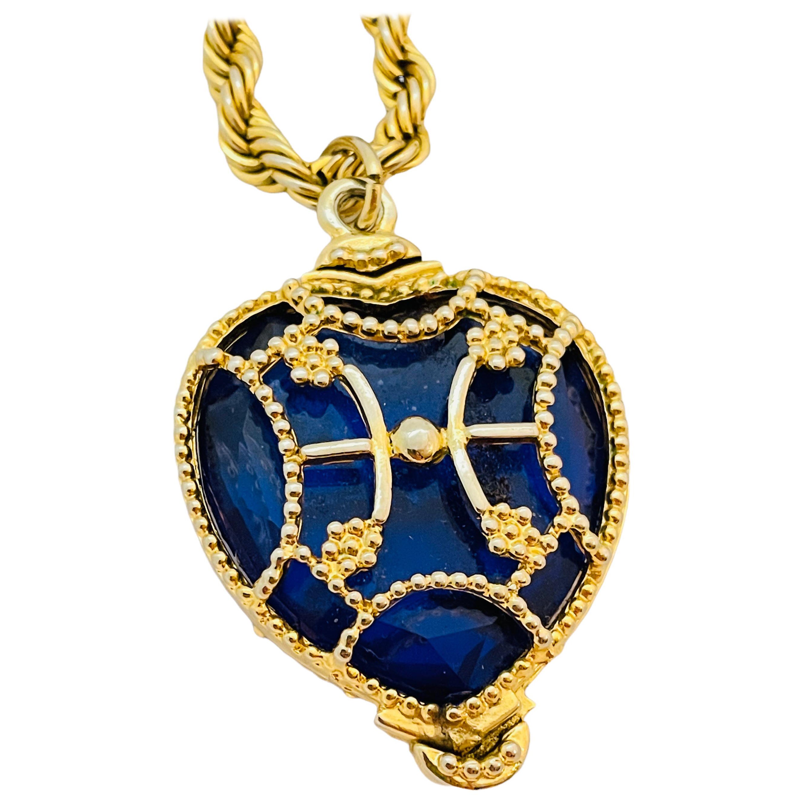 Vtg PARK LANE gold sapphire heart necklace designer runway For Sale