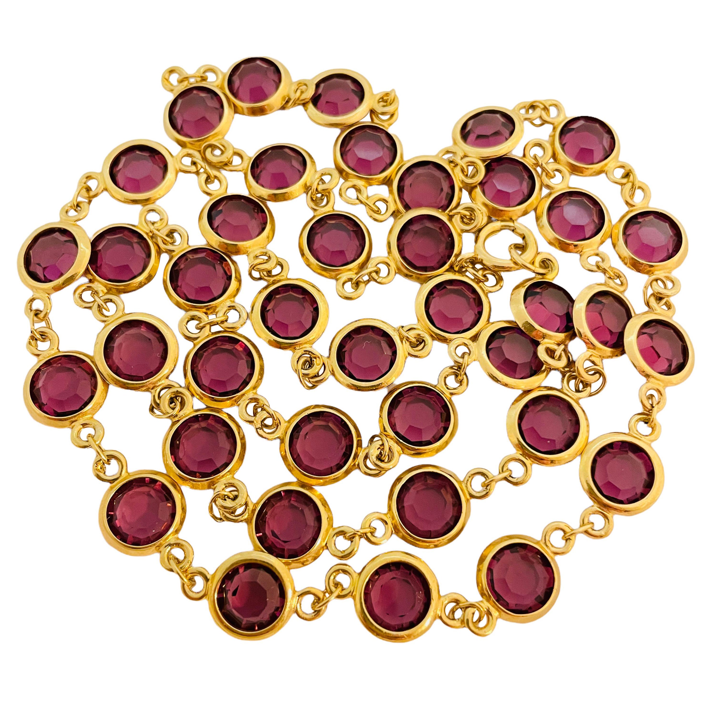 Vtg CIRO Designer-Laufsteg-Halskette aus Gold mit violetter Lünette und Kristallgliedern im Angebot