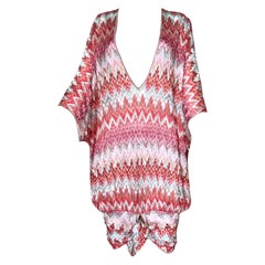 UNWORN Missoni Pink Crochet Knit V-Neck Kaftan Tunic Dress 38