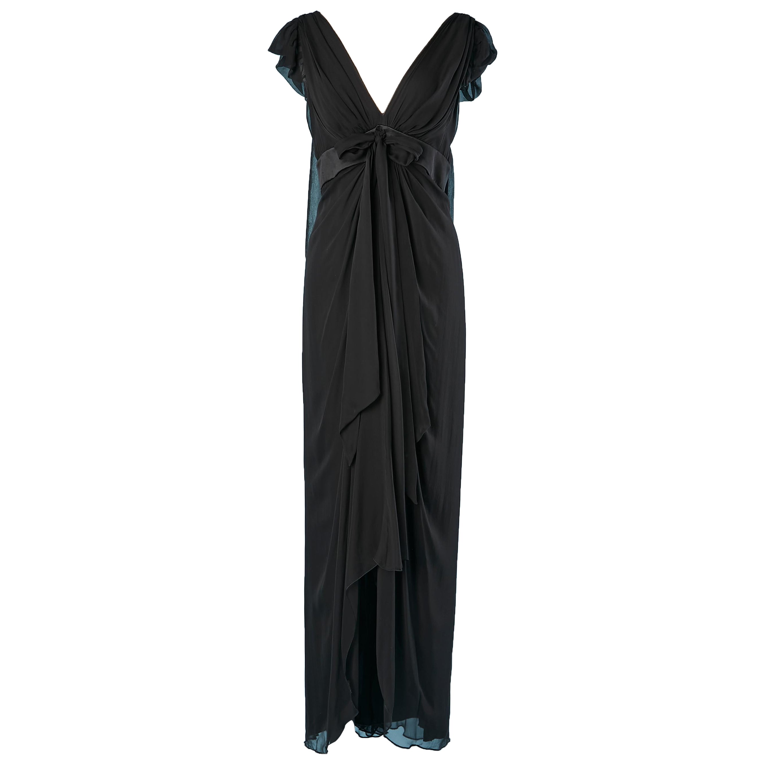 Schwarzes drapiertes Abendkleid aus Seidenchiffon mit Schleife von Christian Lacroix  im Angebot