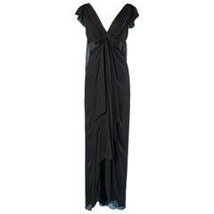Robe de soirée drapée noire en mousseline de soie avec nœud Christian Lacroix 