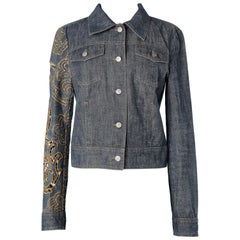 Denim jacket with see-through embroderies on the sleeve Christian Lacroix Jeans