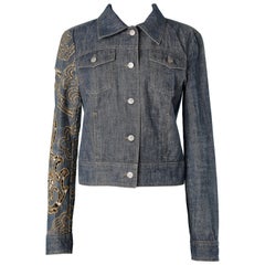 Vintage Denim jacket with see-through embroderies on the sleeve Christian Lacroix Jeans 