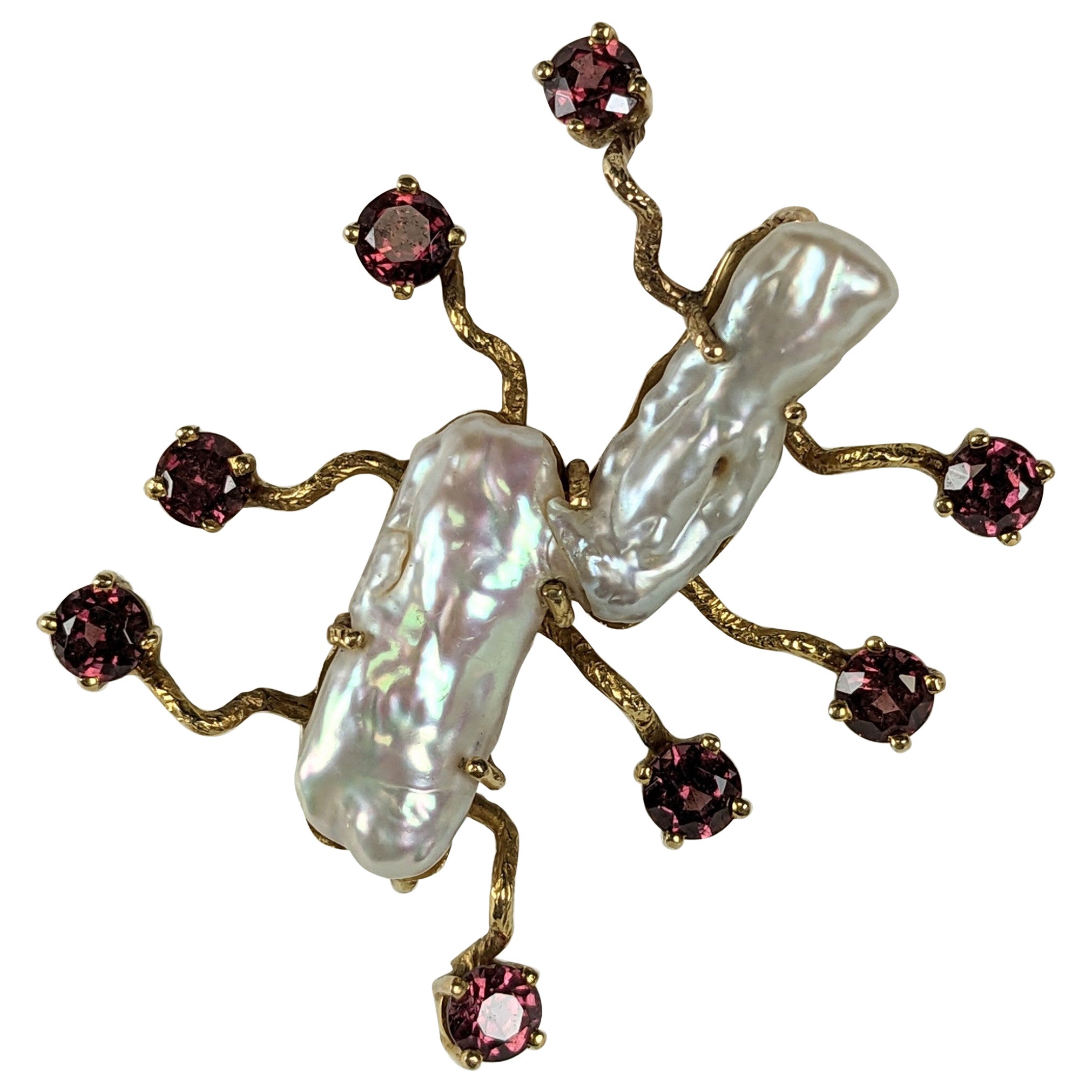 Abstract Biwa Pearl Centipede Brooch For Sale