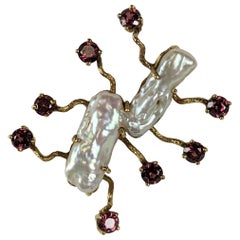 Abstract Biwa Pearl Centipede Brooch