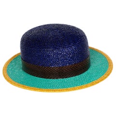 Vintage Yves Saint Laurent Glossy Color Block Snakeskin Trim Bowler Hat YSL, 1990s