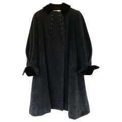 Christian Dior New York 1950s Swing Coat With Velvet Collar And Cuffs