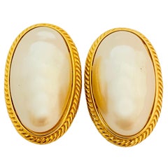 Vtg GIVENCHY gold pearl clip on earrings designer runway