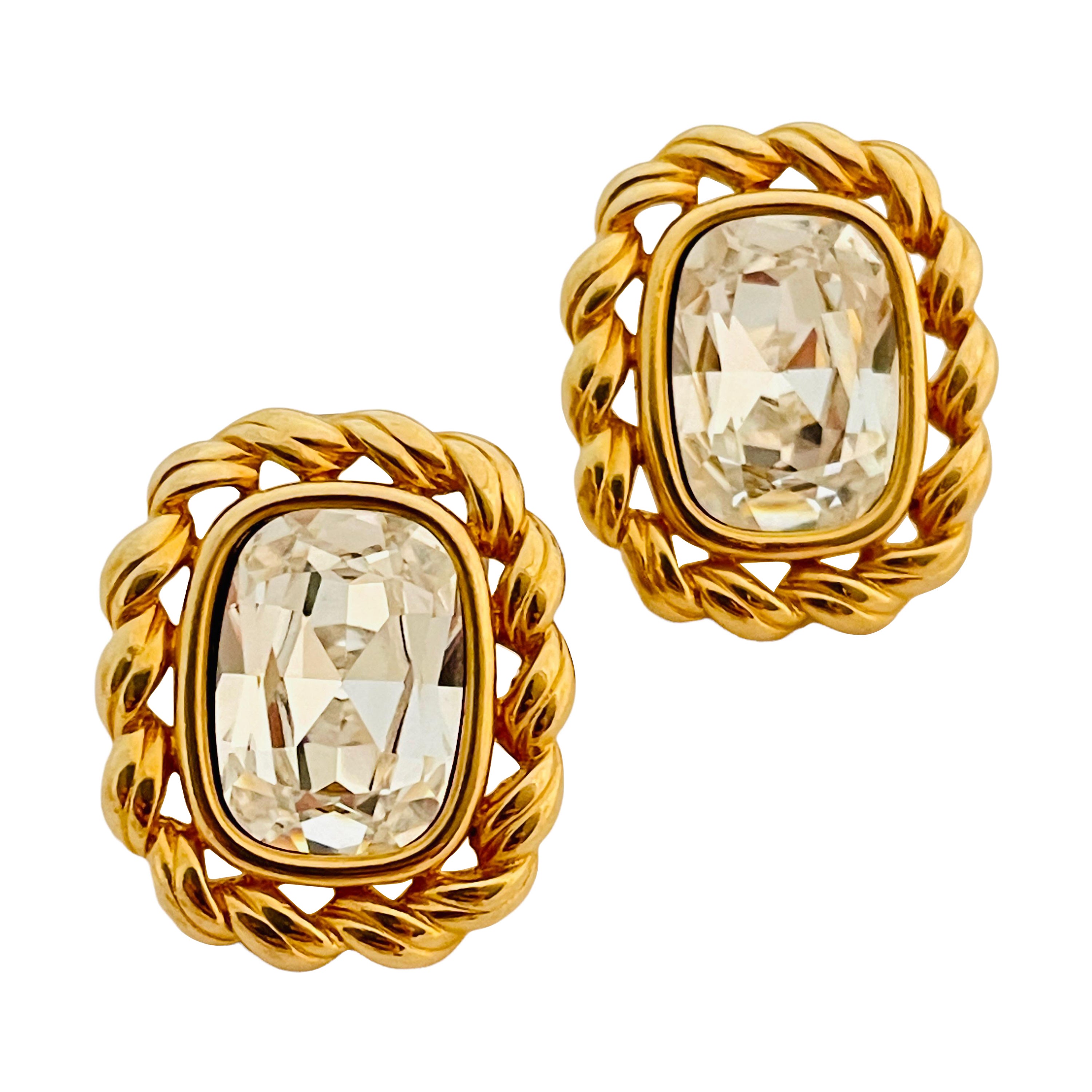 Vtg SAL SWAROVSKI Gold-Kristall-Ohrringe Designer Laufsteg-Ohrringe im Angebot