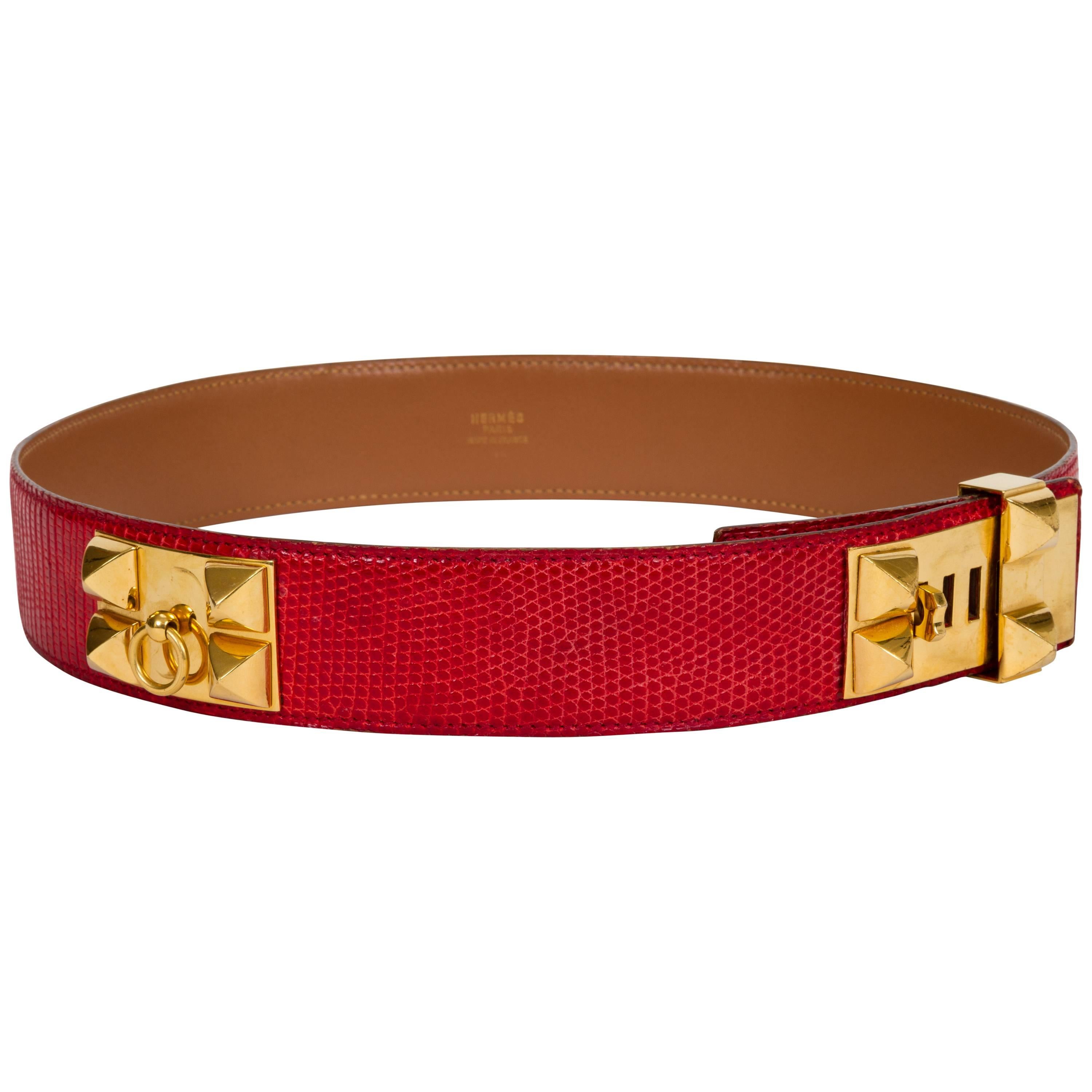 Hermès Red Collier De Chien Lizard Belt For Sale