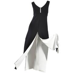 Vintage 1960s Black Maxi Dress with Contrasting White Carwash Hem