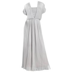 Victor Costa Dove Grey Grecian Pleated Evening Gown